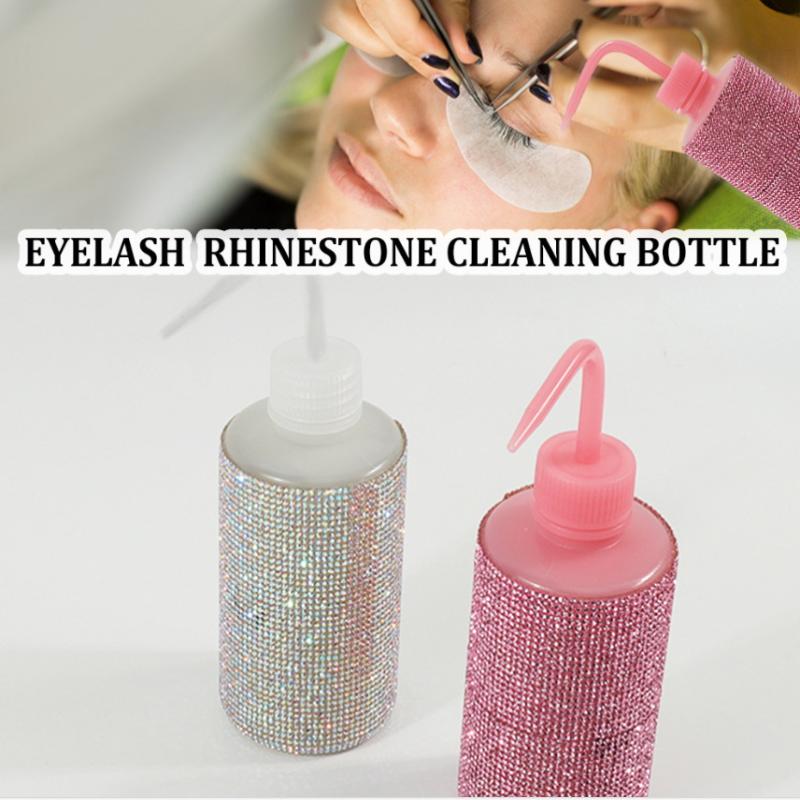 250Ml Empty Diamond Eyelash Clean Washing Bottle Curved Spout Blow Wash Makeup Remover Bottle Eyelash Removal Cleaning Tool