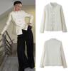 European & American Women's Fashion Satin Jacket with Stand-up Collar and Frog Buttons
