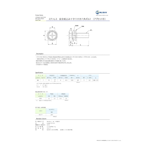 Onokatsu Stainless Steel Washer Assembled Cross Recessed Hex Bolts P3 (Upset Type) M6 Series (M6 x 15, Pack of 20)