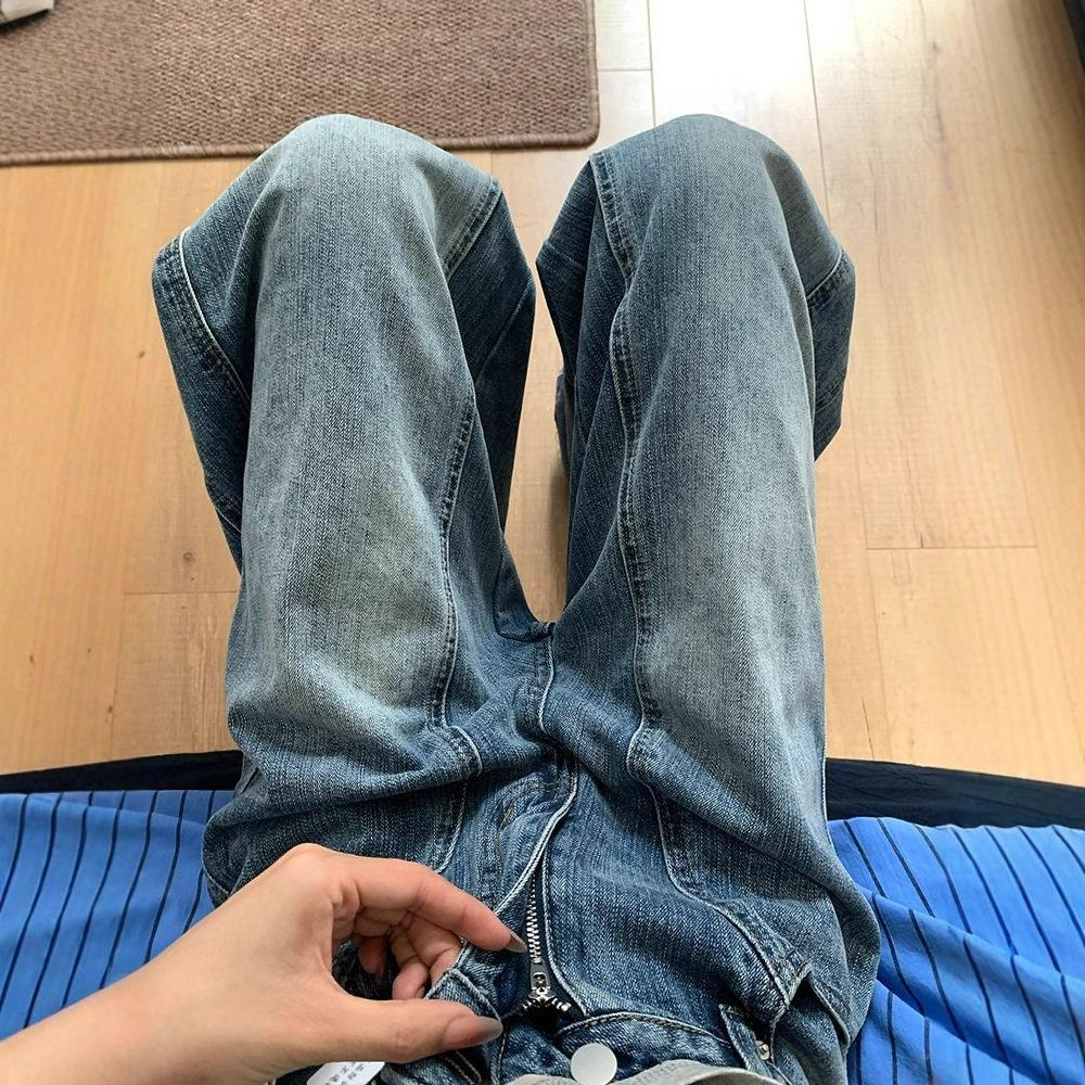 Vintage Blue Made of Old Wide Leg Jeans Female Students Versatile Skinny Machete Trousers Loose Draped Trousers Jeans for Women Long Denim Pants