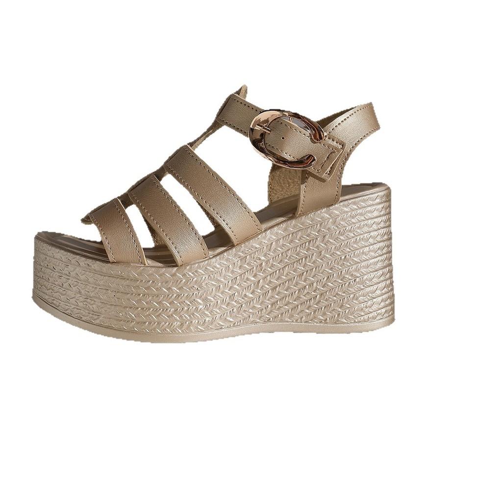 Roman Sandals Women Summer Thick Sole Pu Shea With Buckle For Casual Wear