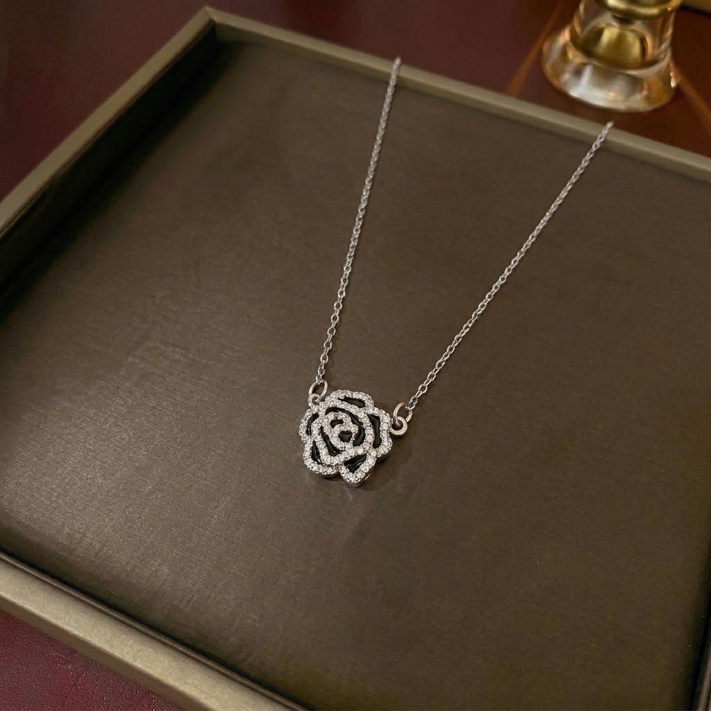 Women's Cross-Border Fashion Necklace with Colorful Zirconia Heart and Titanium Steel Clavicle Chain