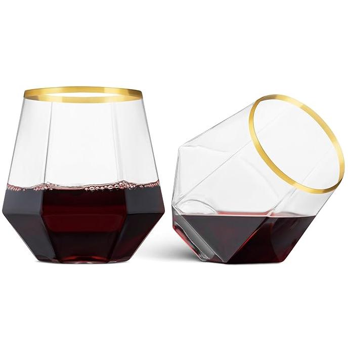 32er-Pack unzerbrechliche Weingläser aus Kunststoff ohne Stiel mit Diamanten, Sektgläser mit 340 ml Fassungsvermögen, bruchsichere, klare Trinkgläser für Partys, Zuhause, Bars, Hochzeiten