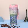 High-value Lily of the Valley Coffee Cup, Thickened 316 Stainless Steel Thermos Cup, Portable Rope, Car Double Drinking Straw Water Cup
