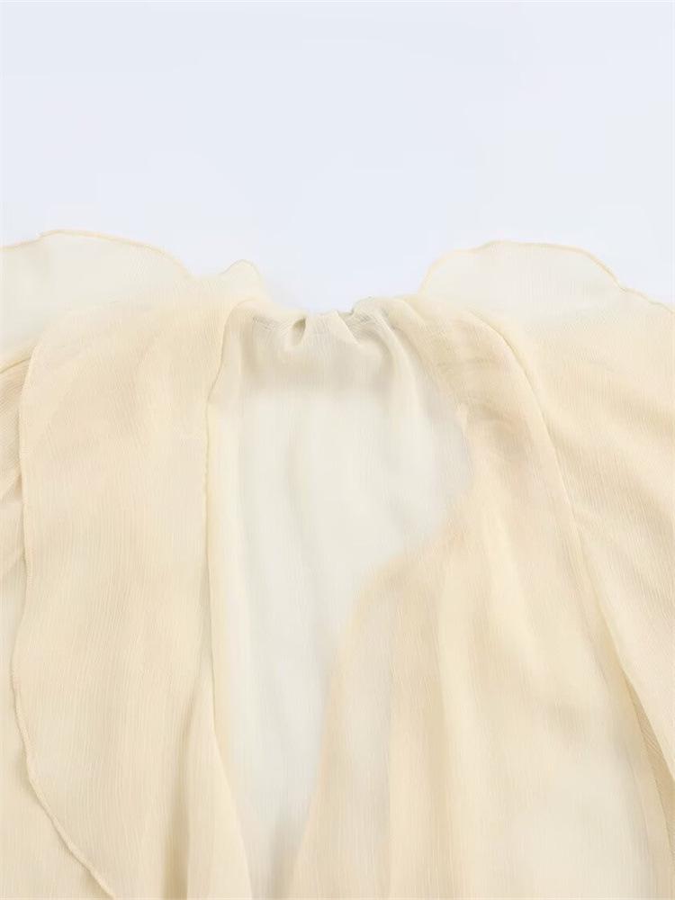 Camicia da donna a strati con cravatta a fiocco e maniche a lanterna francesi primavera 2025