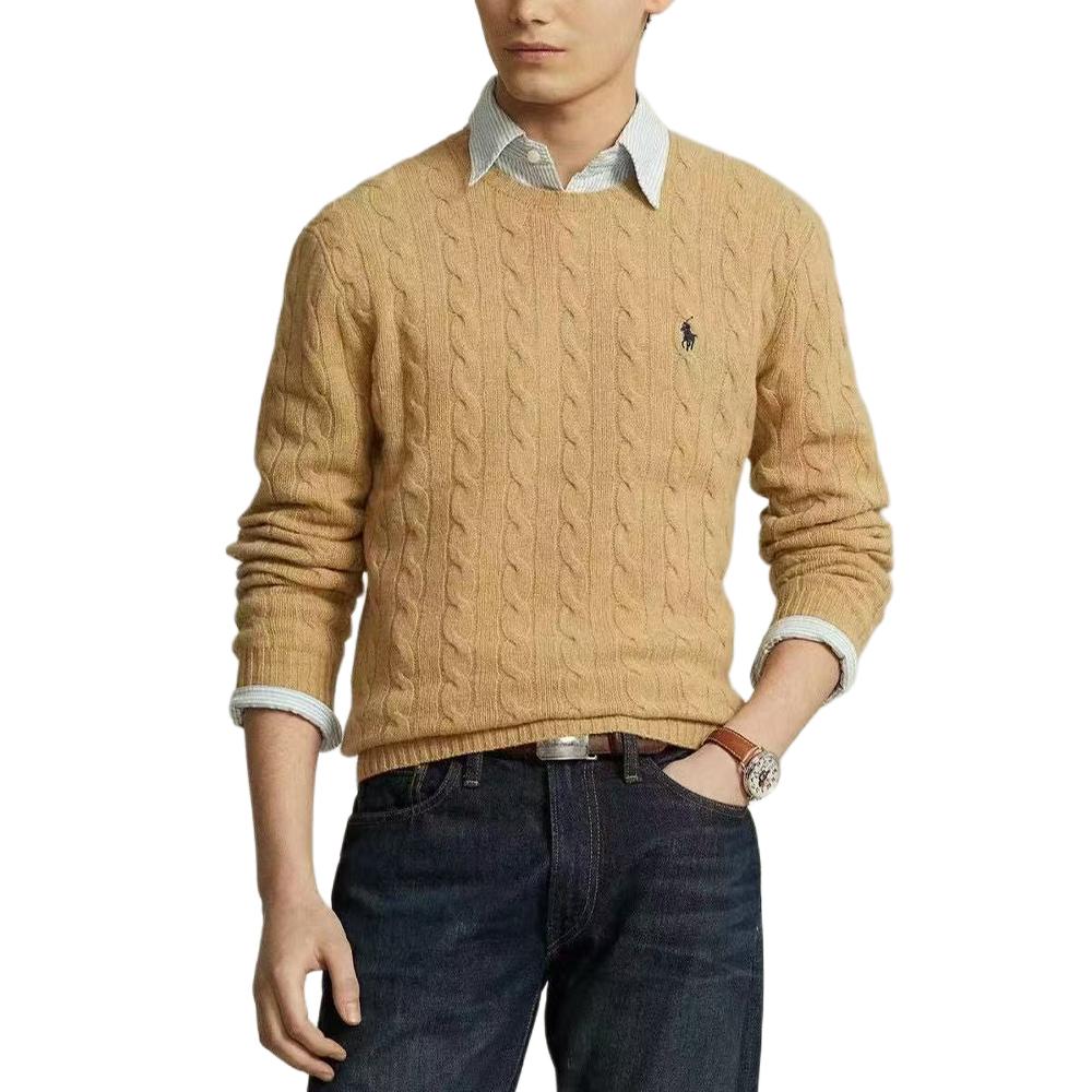 Polo Ralph Lauren Solid Color Long Sleeve Small Pony Embroidered Cable Knit Sweater Men sweater Brown 710876762009
