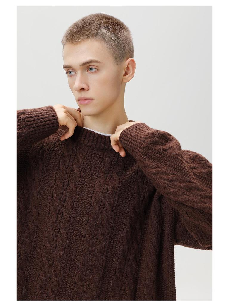 Pánský texturovaný pletený svetr s copánkovým vzorem a kulatým výstřihem - Trendy silný pulovr na podzim/zimu, základní všestranný svršek