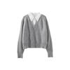 Demana Women's Spliced Color-Block Lapel Knit Sweater