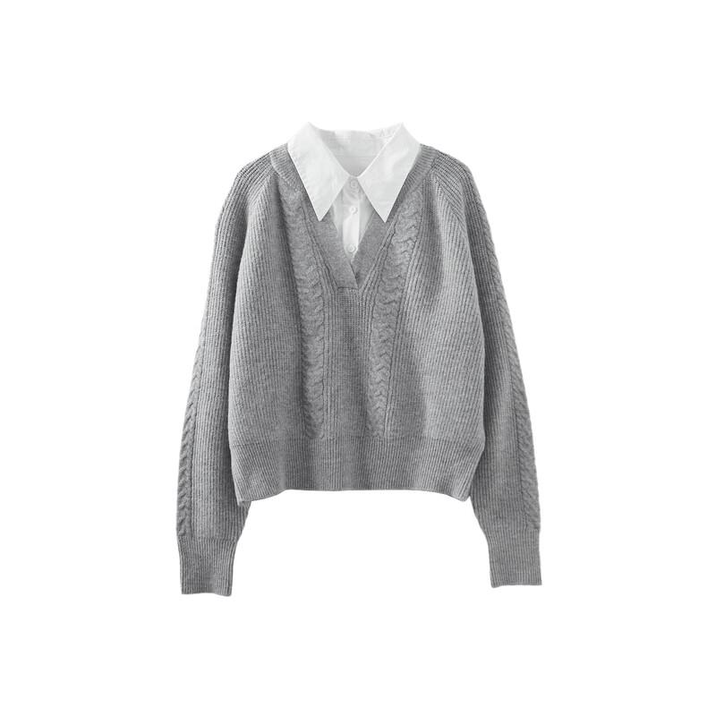 Demana Women's Spliced Color-Block Lapel Knit Sweater