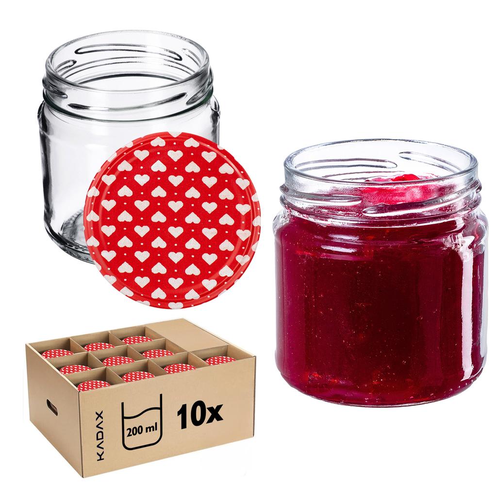 KADAX 10x Glas 200ml + Deckel Fi66 für Konserven Marmelade