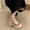 Super high heel thick sole one-word cool slippers for women's summer wear new height-increasing small transparent waterproof table sandals