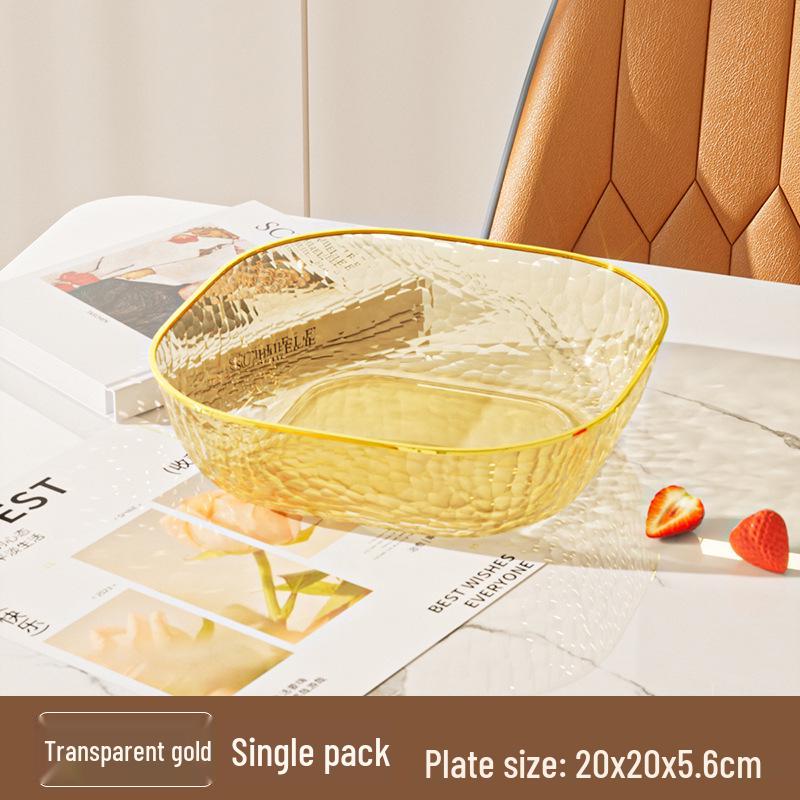 Transparent Hammered Stone Pattern Fruit Bowl - Thickened Plastic Luxury Fruit Basket for Living Room