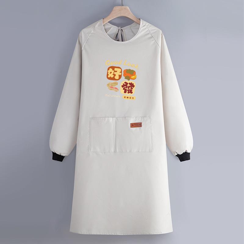 Internet Celebrity Long-Sleeved Apron Household Kitchen Waterproof And Oil-Proof Smock Adult Cartoon Print Cooking Apron