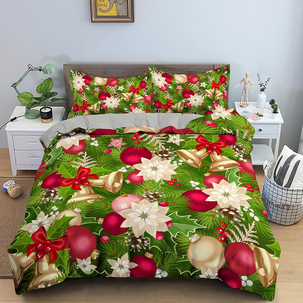 Merry Christmas King Queen Duvet Cover Xmas Bedding Set For Kid Santa Claus Quilt Cover Cartoon 2/3Pcs Polyester Comforter Cover