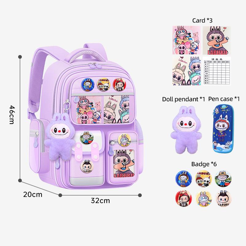 New Cartoon LABUBU Schoolbag Lightweight Burden-reduced Ridge Protection and Large-capacity Children's Schoolbag Backpack for Grades 1-6