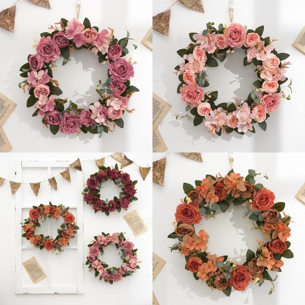 Autumn Artificial Peony Wreath With Silk Flowers For Holiday Door Wall Decor