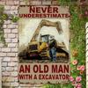 Metal Poster Retro Excavator Vintage 8x12 Inch, Garage Bar Office Humorous Wall Art