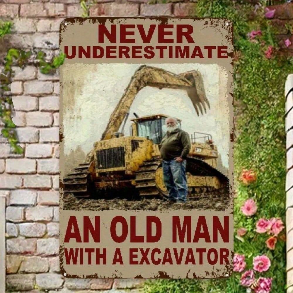 Metal Poster Retro Excavator Vintage 8x12 Inch, Garage Bar Office Humorous Wall Art