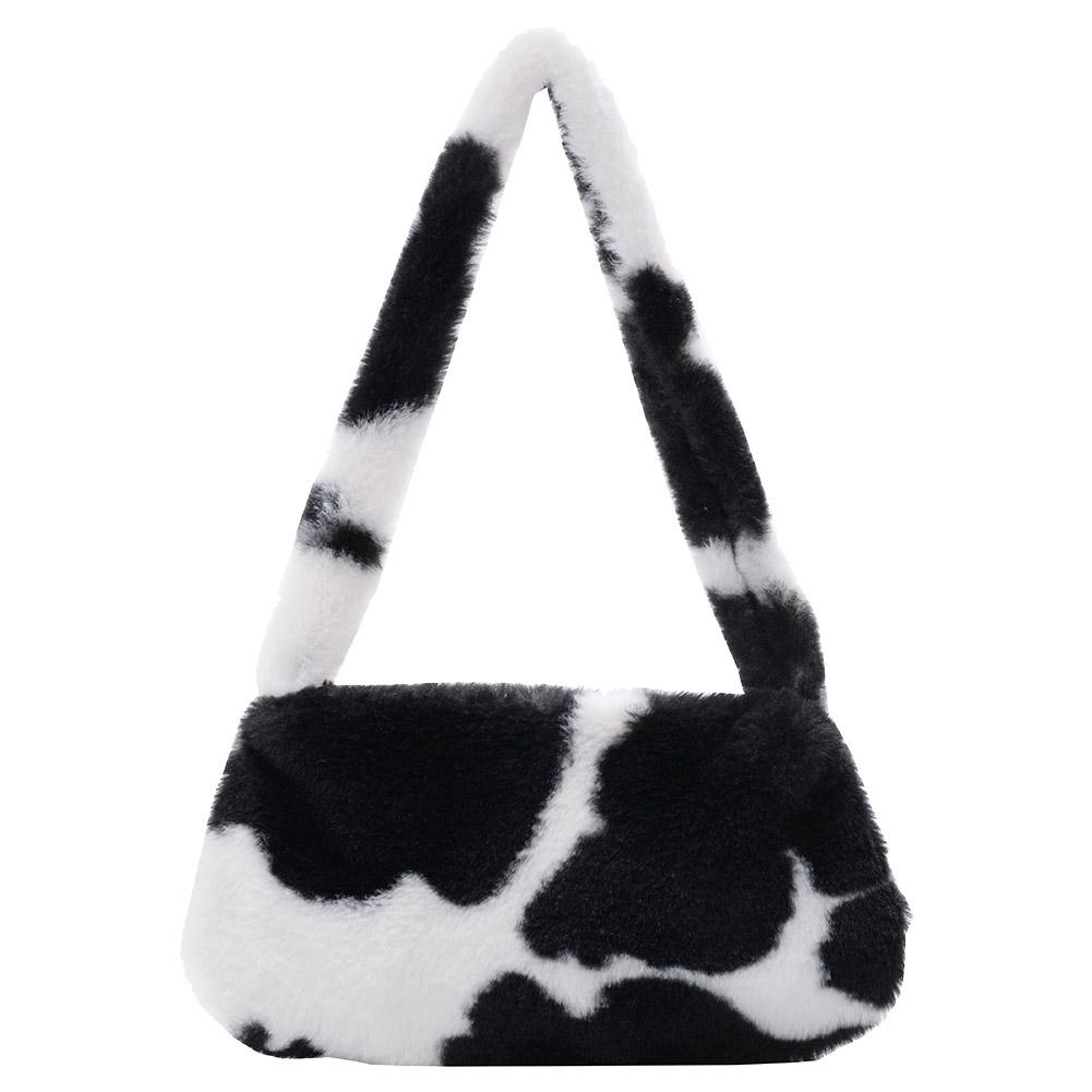 Retro Animal Pattern Underarm Bag Women Mini Plush Shoulder Handbags Purse