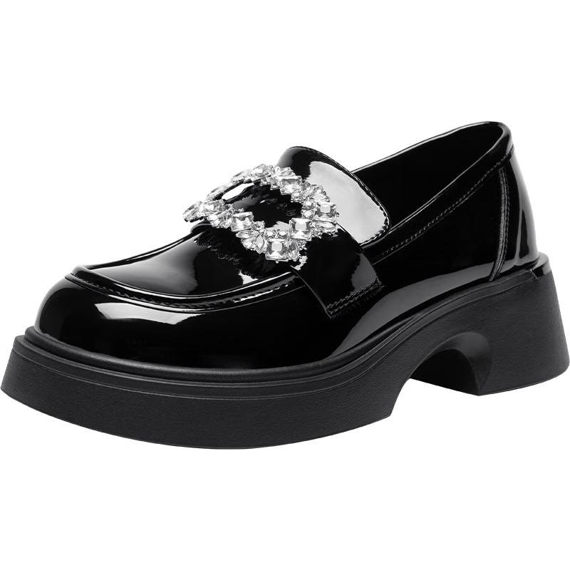 ZHR Women s JK Style Rhinestone Chunky Heel Loafers L