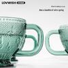 LOVWISH Dark Green Butterfly Embossed Glass Mug with Handle & Lid