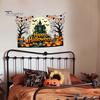 Easy Apply Halloween Decals Happy Wall Stickers, Moonlit Castle Pumpkin Clings, Waterproof Retro Stickers Haunted House for Home Living Room