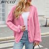 BITCED Relaxed-Fit Oversized Cardigan Autumn/Winter Long-Sleeved V-Neck Cable-Knit Sweater
