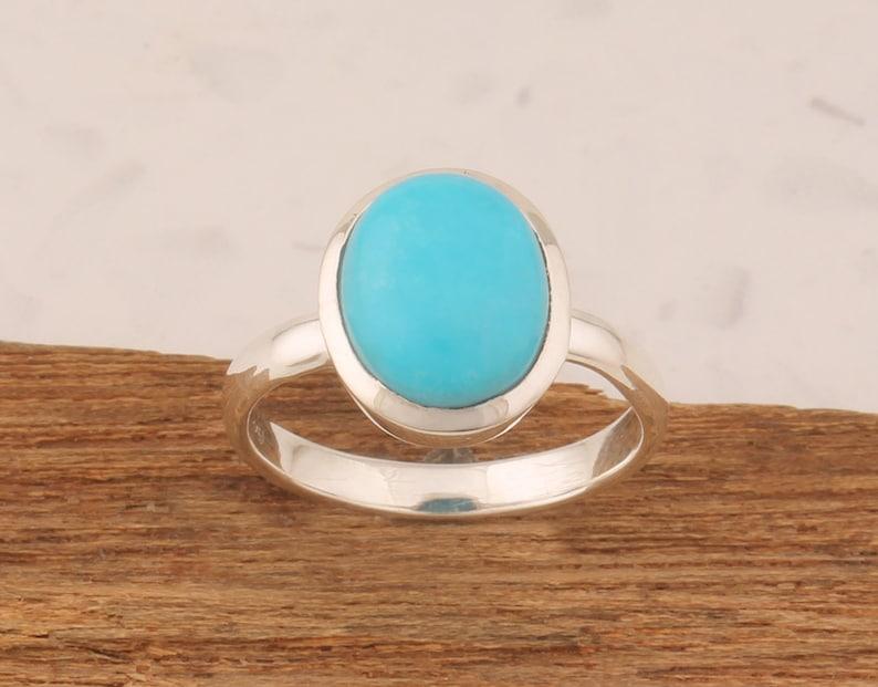 

Solid 925 Sterling Silver Blue Turquoise Oval Gemstone Women Stacking Ring Unisex Gift Ring Jewelry Handmade Ring 11