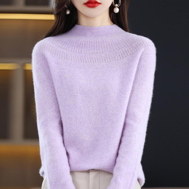 Half Turtleneck Cardigan for Women In Autumn and Winter New First-line Ready-to-wear Wool Knitted Base Shirt Fashionable and Versatile Hollow Top