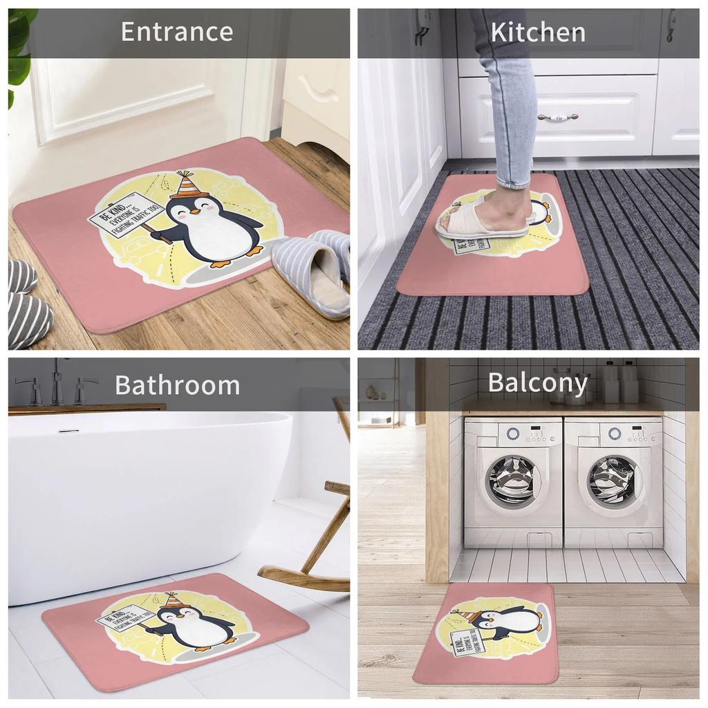 Be Kind on the Road A Penguin's Guide to Patience and Empathy in Traffic Non-slip Doormat Floor Mat Home Balcony Footpad Mats