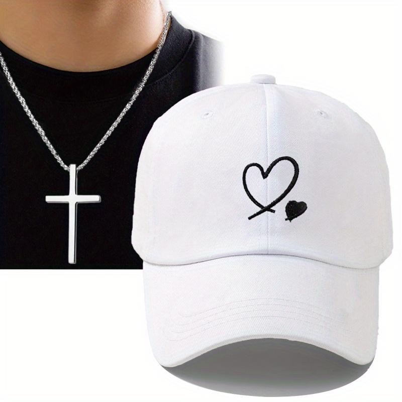 

Комплект из 2 предметов: бейсболка для мужчин и женщин, ожерелье с кепкой Double Love, мягкий верх, кепка с язычком утки, ожерелье с крестом, модная шляпа для защиты от солнца белый