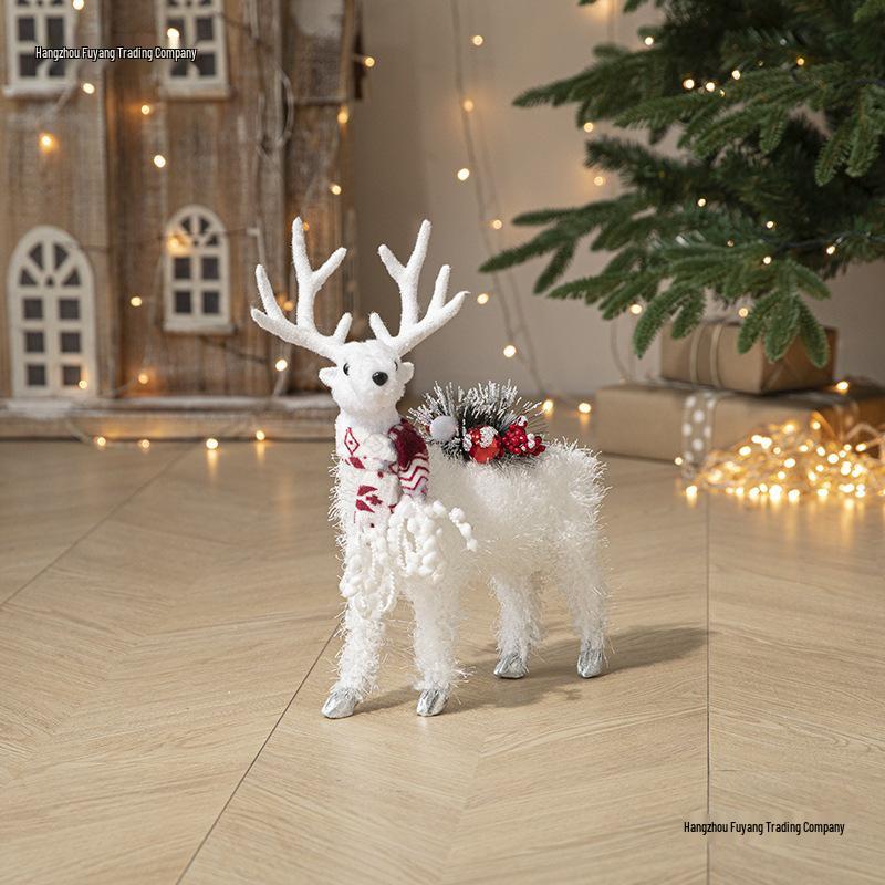Gangheng White Reindeer Plush Doll Christmas Decorations for Home, Mall Window Display, and Tree Ornaments