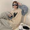 Love Pattern Denim Spliced Woman Sweater New Unique Design Round Neck Style Pullover Autumn Warm Women's Trendy Top