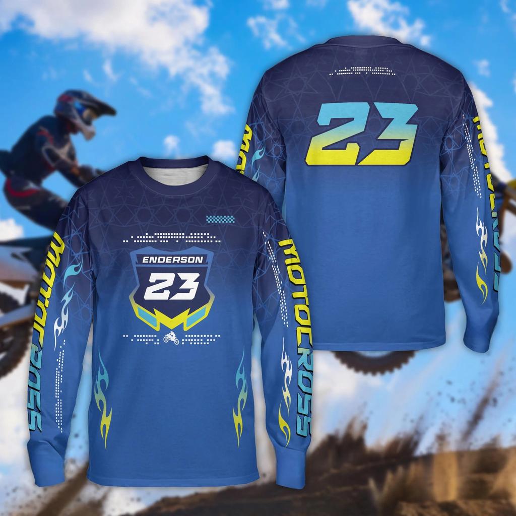 25-26 Frühling und Herbst Motocross Langarmshirts, Bunte Motocross Motorräder, 3D Gedruckte T-Shirts, Motocross Team T-Shirts