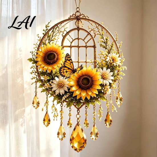 Stained Glass Style Suncatchers Acrylic Flower Bird/Butterfly Crystal Sun Catcher Decorative Hanging Ornament for Window Living Catcher Room Bedroom
