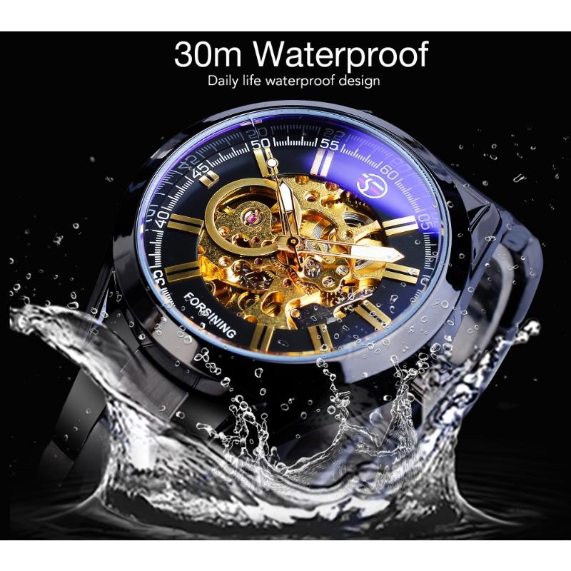 Forsining Men Fashion and Leisure Hollow Blue Glass Waterproof Mechanical Watch