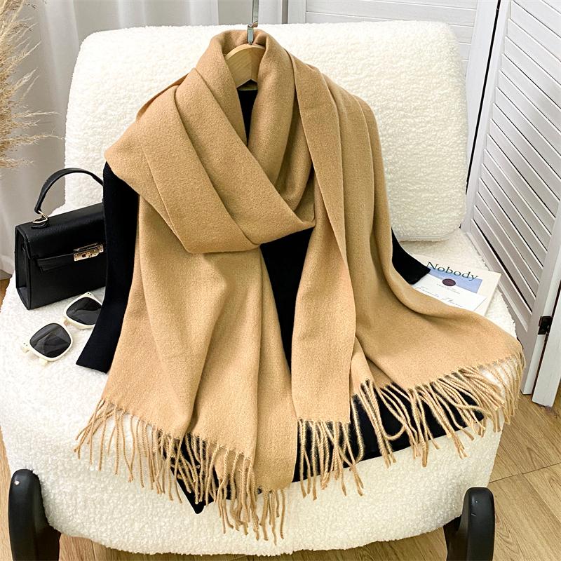 Winter Scarf Women Luxury Autumn Winter Cashmere Scarf Thickened Warm Shawl Classic Tassels Fluffy Scarf Solid Cope Foulard