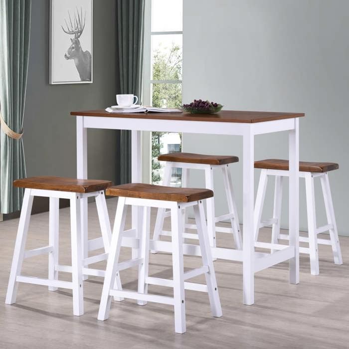 Table et tabouret de bar - vidaXL - 5 pcs - Bois massif - Intérieur - Cuisine