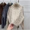 Autumn/Winter Twist Double Zipper Cardigan Sweater Women Fashion Elegant Turtleneck Loose Retro Knitted Jackets New Casual Solid Office Clothing