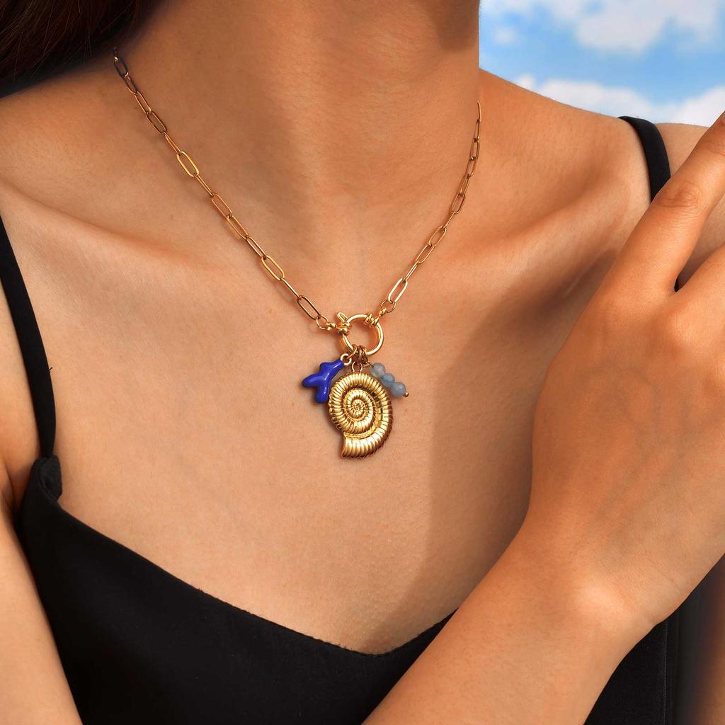 Sommer Strand Boho Halskette für Damen, Seestern Muschel DIY Anhänger Halskette, Blasenverschluss Edelstahl Schmuck Geschenk