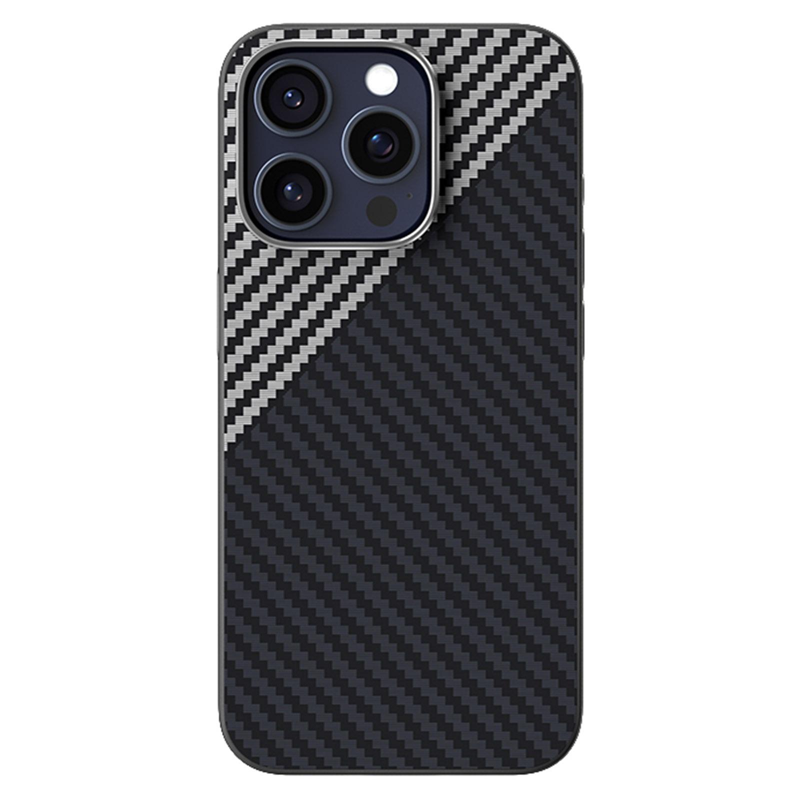 

ABEEL For iPhone 15 Pro Max Case Compatible with MagSafe Carbon Fiber Texture Back Cover Black/Silver