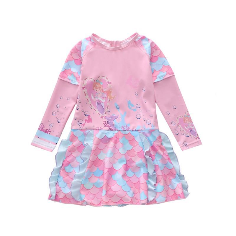 2026 Long Sleeve Girls' One-Piece Swimsuit Skirt Style with CPC Certification for Medium and Large Children