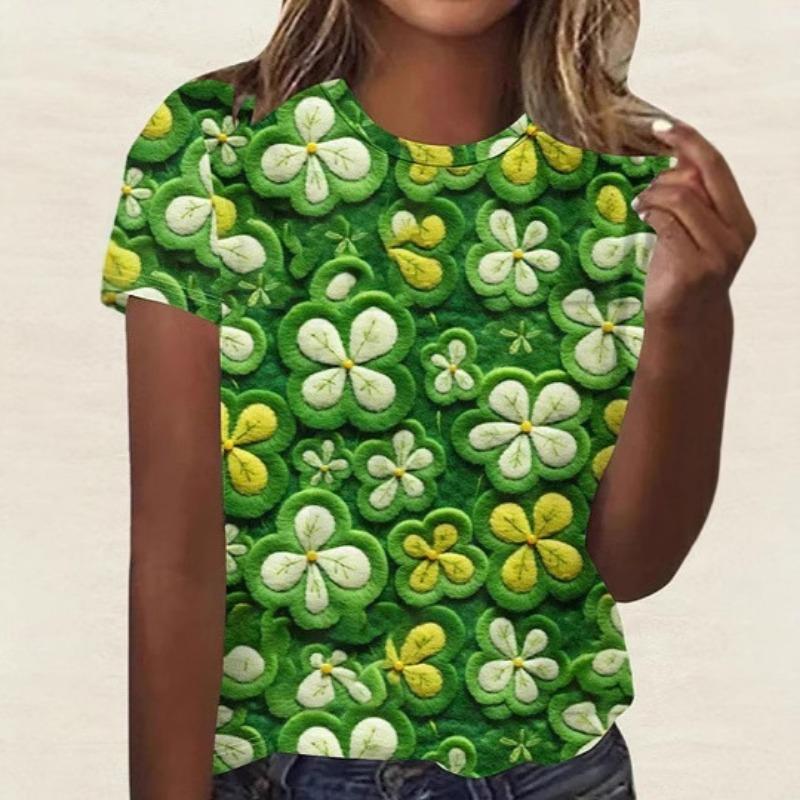 Summer Round Neck 3D St. Patrick's Day Print Top Fashionable Casual Short Sleeved Women's T-shirts