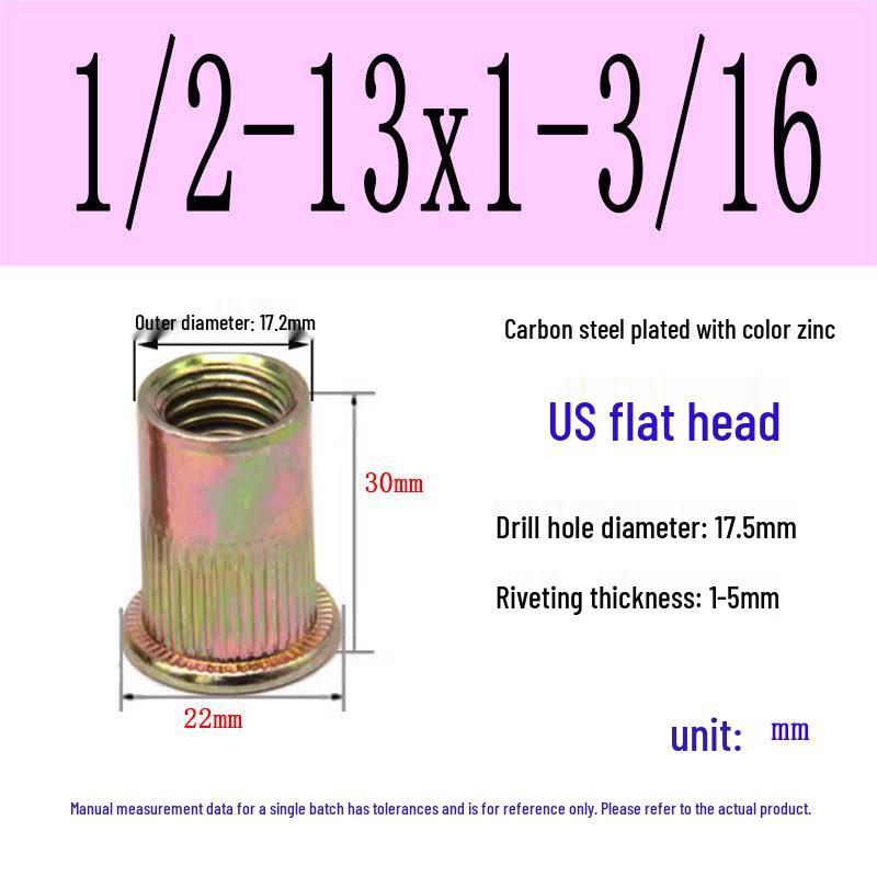 US Standard Flat Head Vertical Knurled Rivet Nut - Aluminum Alloy/Stainless Steel/Galvanized