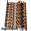 500pcs Halloween Party Favors Paper Straws Black and Orange Party Biodegradable Drinking Stripe Straws for Halloween