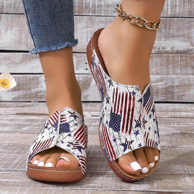 Fashion Women Shoes Light Print Wedge Platform Slippers Women Summer Plus Size Thick Sole Sandals Woman Comfort Non Slip Beach Sandles
