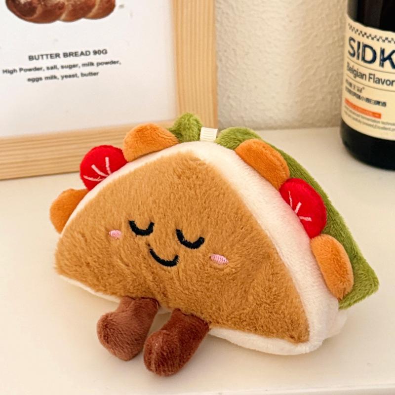 Creative Plush Sandwich Keychain Cute Cartoon Taco Doll Pendant Car Keychain Plush Doll Backpack Decorative Accessories Gift