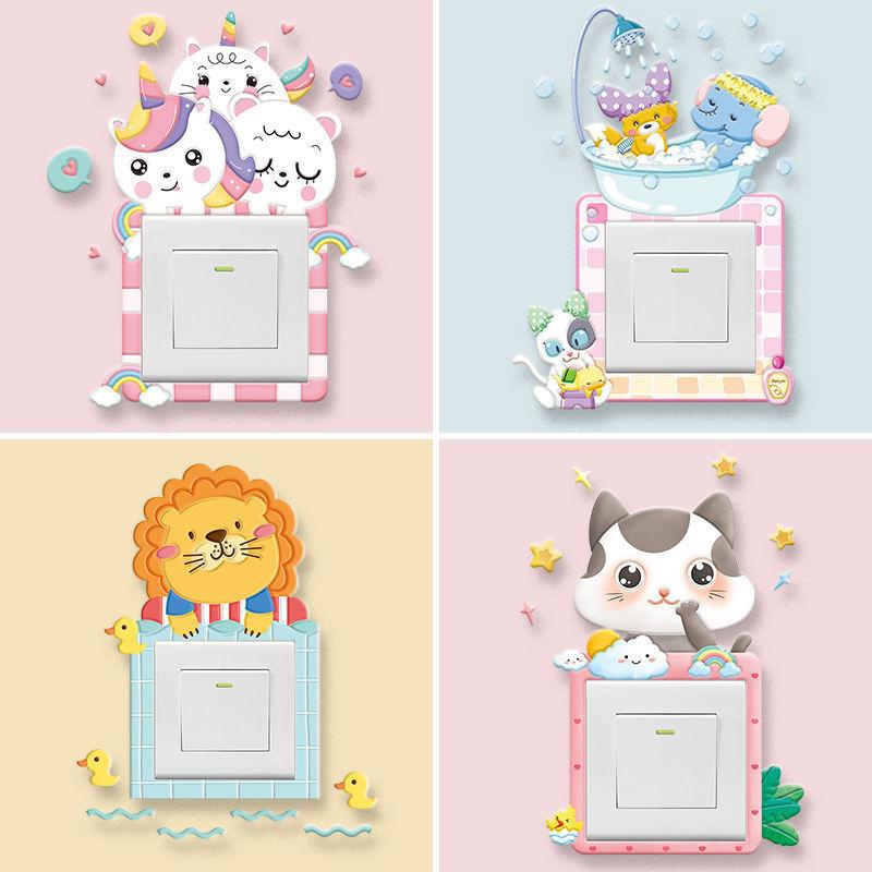 Unicorn Switch Sticker 3D Cartoon Kids Room Decor luminous Stickers Switch Cover Wall Light Unicorn Socket Stickers Decoration