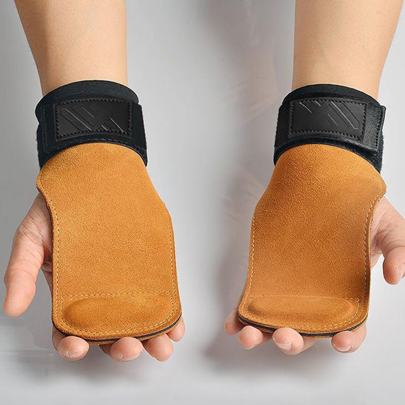 Double Layers Pu Leather Gloves Wrist Straps For Weight Lifting Grips Women Men Gym Deadlift Training Bench Press Pull-Up Gloves
