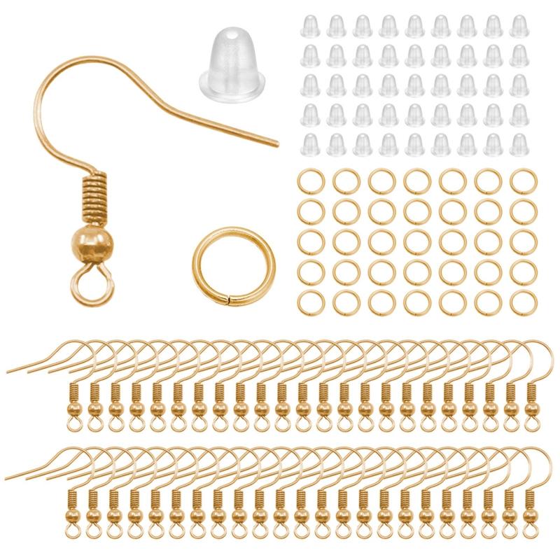 Hypoallergenic Earring Hooks,300Pcs Earring Making Kit for w/ Jump Ring and Clear Rubber Earring Back for DIY Jewelry Ma